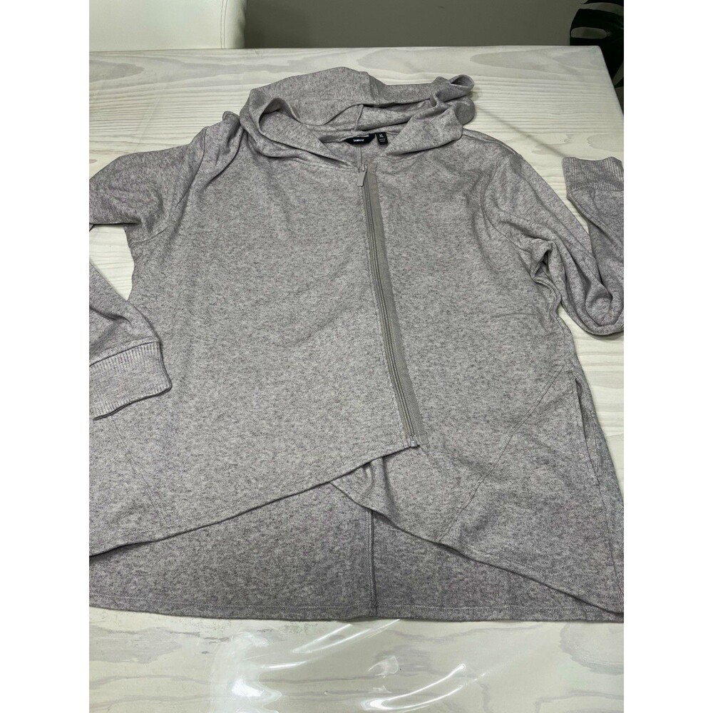 Betabrand Ava Women's Full Zip Hooded Hoodie Cotton Blend Knit Solid Gray XL